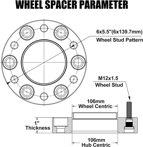 Richeer 6x5.5" Hub Centric Wheel Spacers Fits Toyota 2003-2022 4Runner 2000-2022 Tacoma 2000-2006 Tundra 2007-2014 FJ Cruiser-1" Thick Black