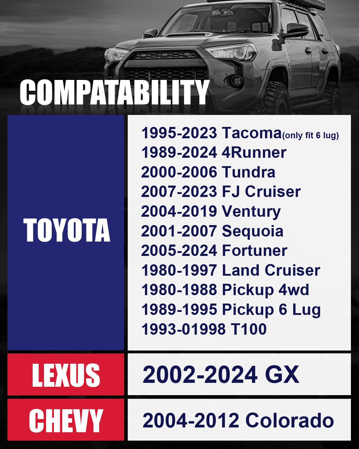 Richeer 6x5.5" Wheel Spacers for Off-Road Vehicles (Toyota, Chevy & More)-2" Thick Black