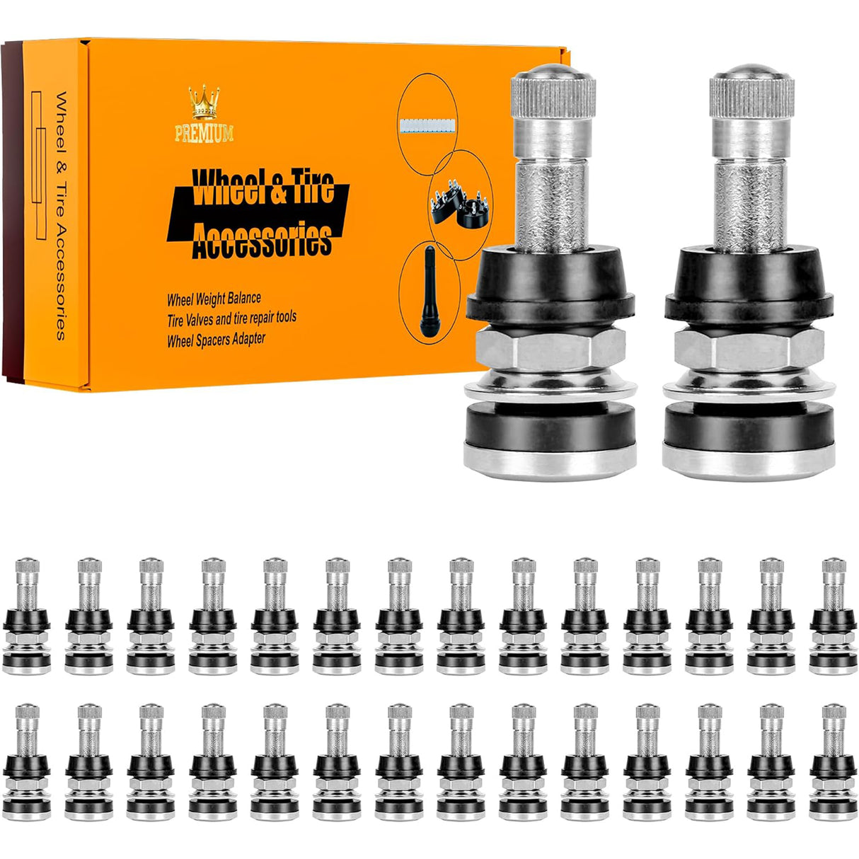 Richeer TR416 Valve Stem Kit – 20 Pack, Bolt‑in Design Fits Both 0.453″ & 0.625″ Holes, Corrosion‑Resistant for heavy-duty trucks, buses and commercial vehicles.