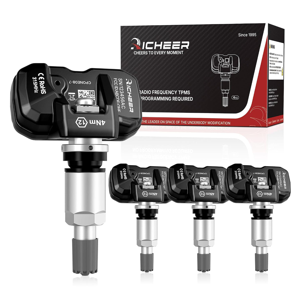 Richeer 4 PCS Variable Angle TPMS Sensor for Chevrolet GMC Cadillac Buick