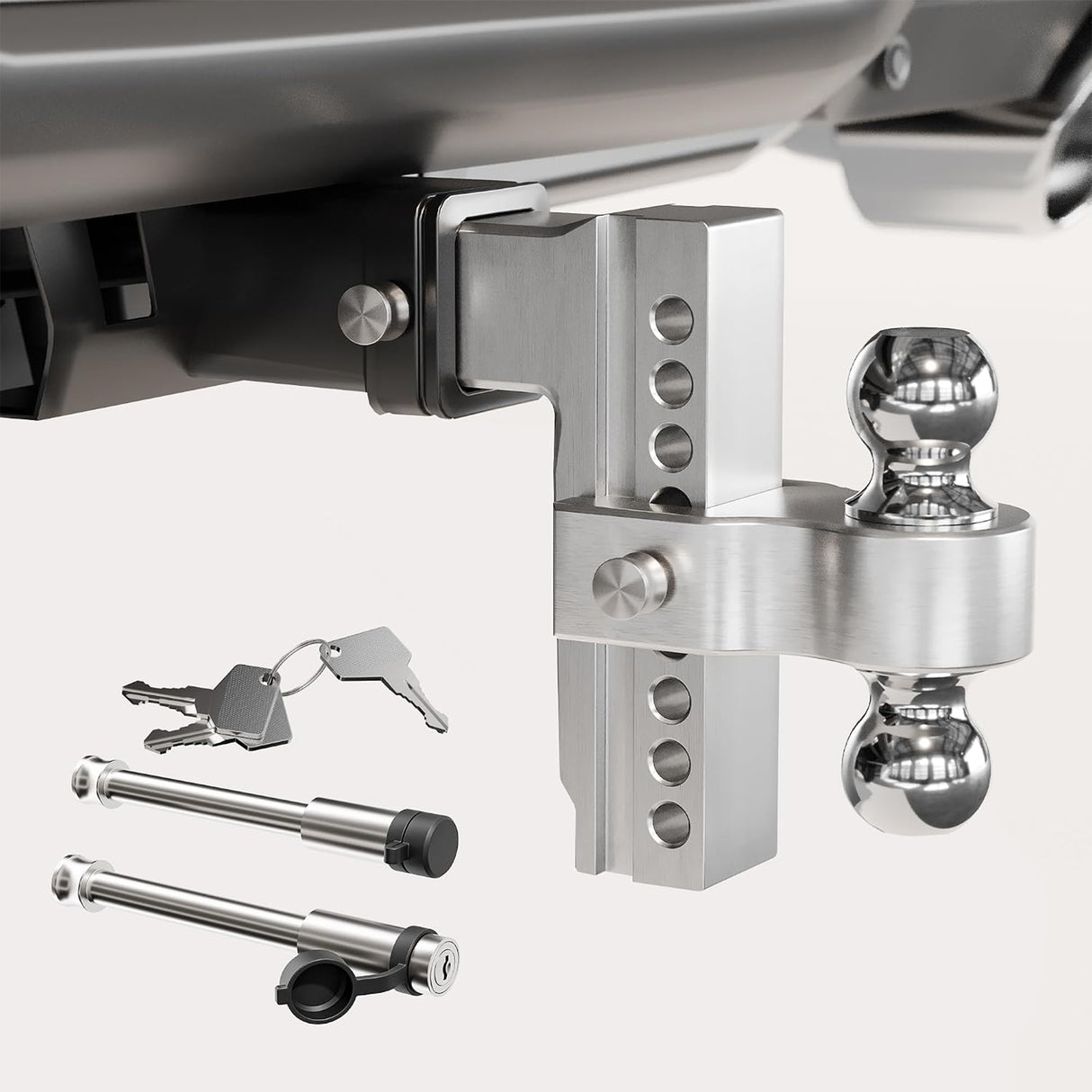 Richeer Adjustable Trailer Hitch Ball Mount, Fits 2.5-Inch Receiver, 8-Inch Drop/Rise Aluminum Drop Hitch, 18500LBS, 2-Inch and 2-5/16-Inch Balls Equipped with 2 latches with Locks
