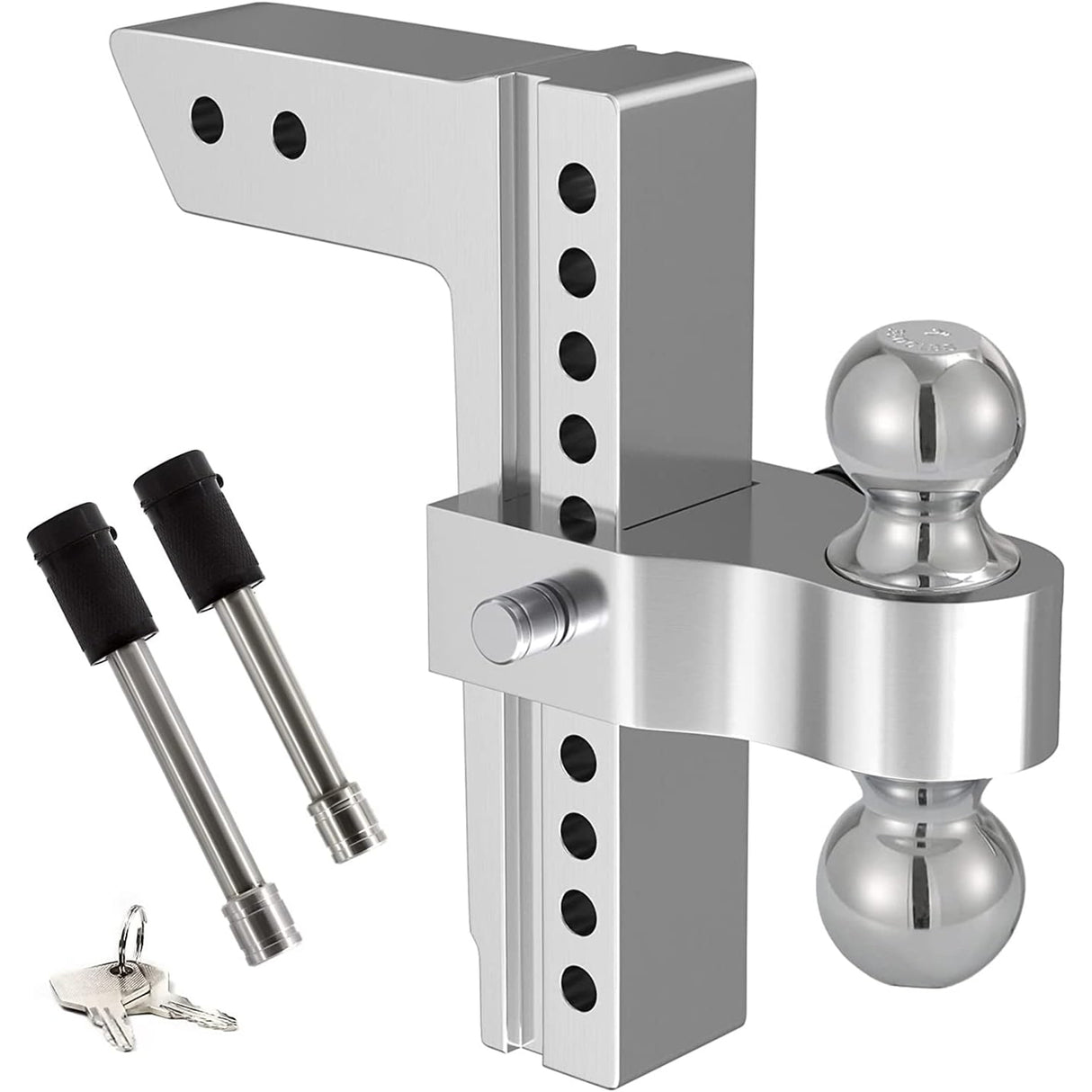 Richeer Aluminum Adjustable Trailer Hitch, Fits 2.5" Receiver, 10" Drop/Rise, 18500 LBS GTW, Dual Towing Ball with Double Locks