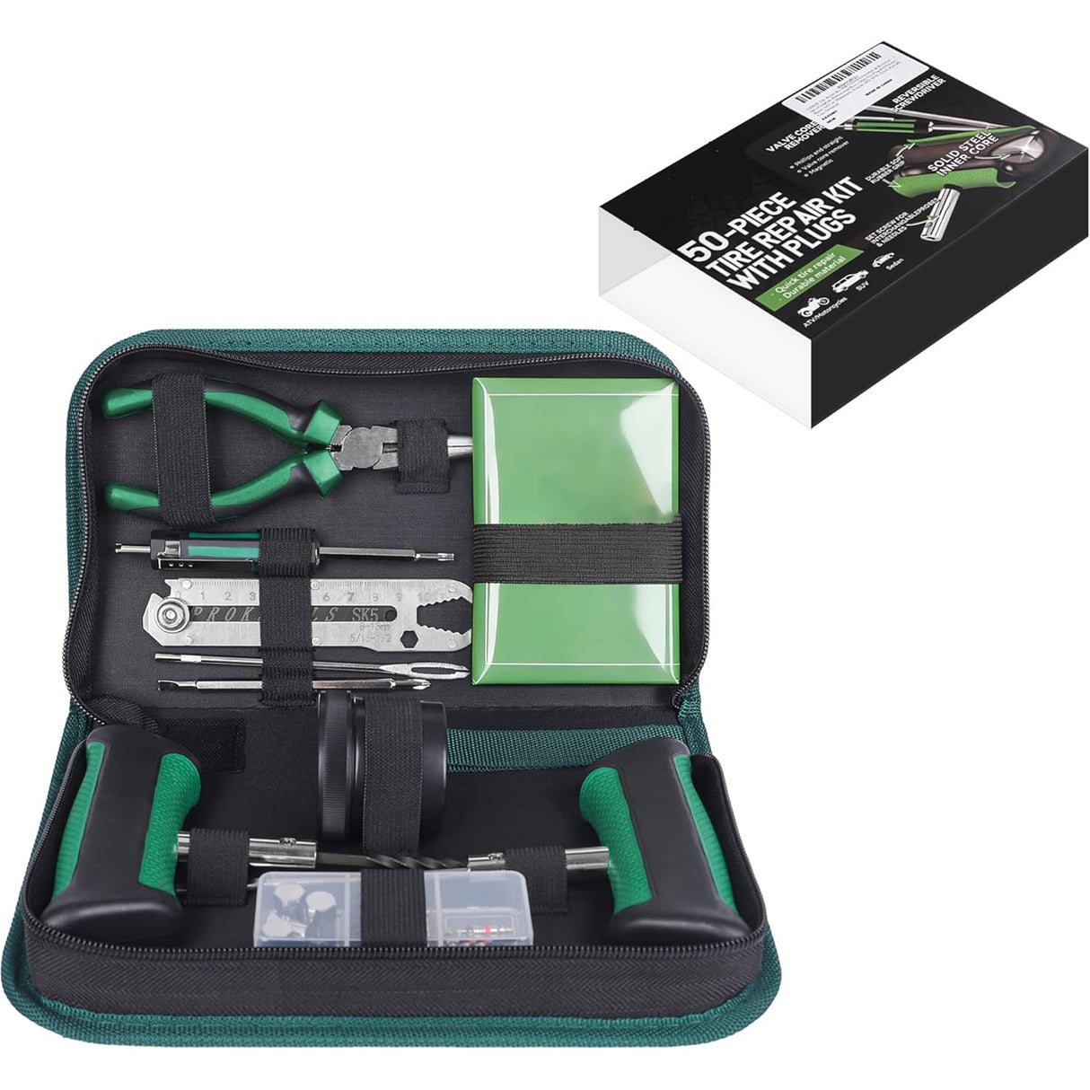Richeer Portable Full Set Tire Repair Kit-50PCS For Car, Motorcycle, Tractor, ATV, SUV, Truck