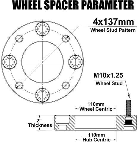 Richeer 4x137mm Wheel Spacers for Off-Road Vehicles (Kawasaki, Can-Am & More)-2" Thick  Silver