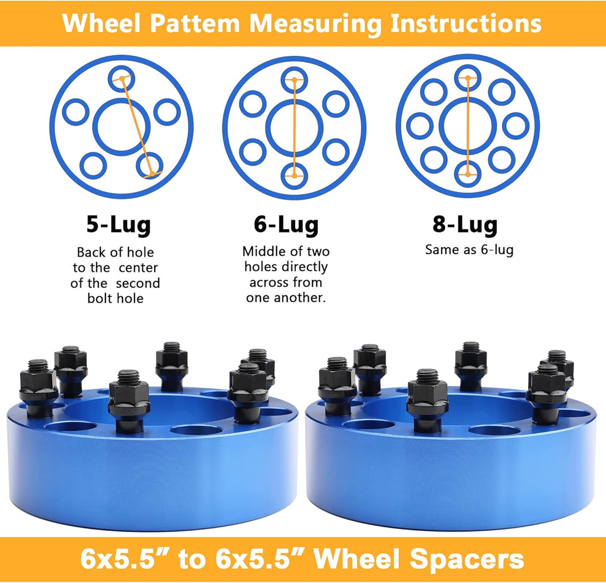 Richeer 6x5.5" Wheel Spacers Fits Toyota Tacoma FJ Cruiser 4Runner 2001-2007 Sequoia 2000-2006 Tundra -2" Thick Blue