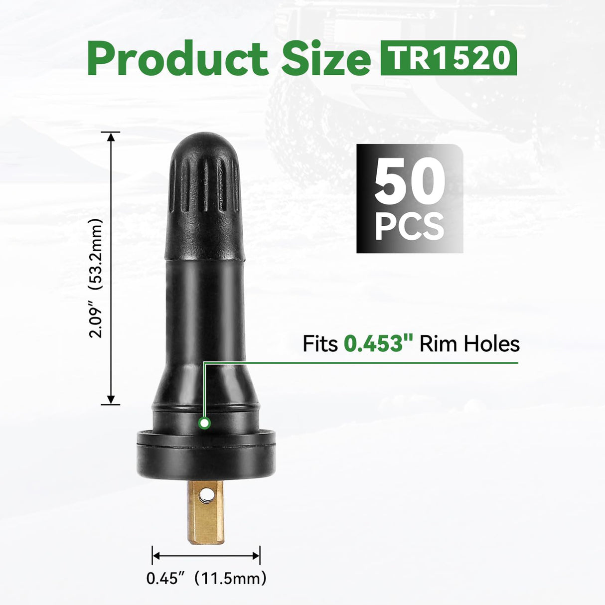 Richeer TR1520 50-Pack TPMS Valve Stems – Leak-Proof, Weather-Resistant, Universal Fit for Most Cars, SUVs & Light Trucks