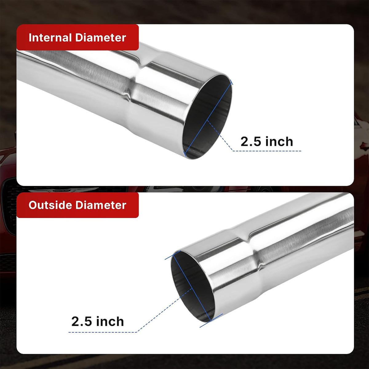Richeer 2.5" O.D. T304 Stainless Steel Exhaust Pipe 90 Degree Elbow (2PCS)