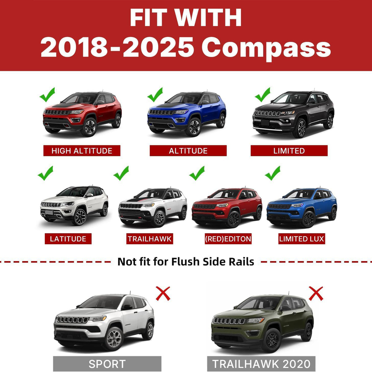 Richeer 300LBS Lockable Roof Rack Cross Bars for 2018-2025 Compass