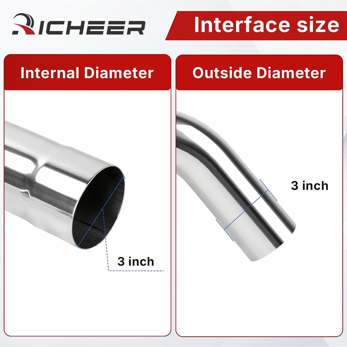 Richeer 3 Inch O.D. Stainless Steel Exhaust Pipe 90 Degree Elbow (2PCS)