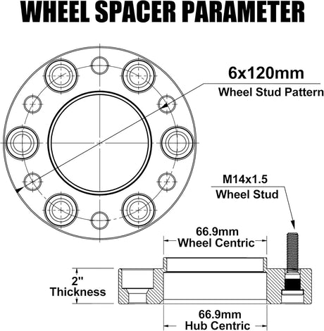 Richeer 6x120mm Hub Centric Wheel Spacers Fits 2015 + Chevy Colorado 2018 + Traverse 2015 + GMC Acadia Canyon- 2" Thick Black