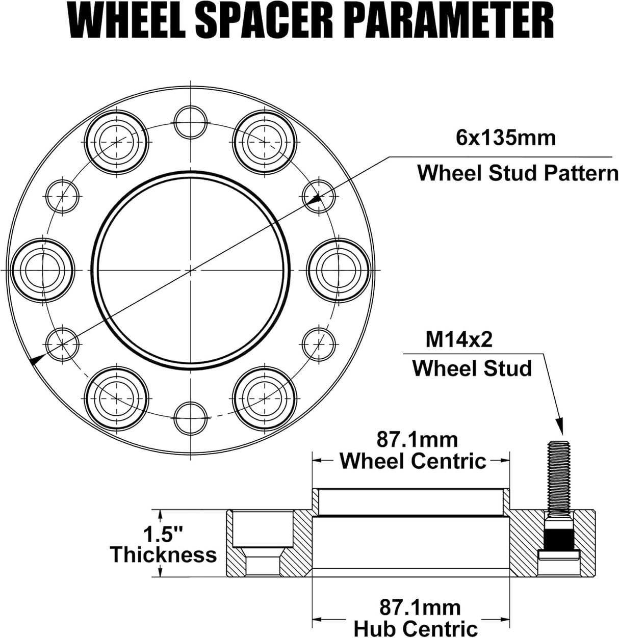 Richeer 6x135mm Hub Centric Wheel Spacers Fits 2004-2014 Ford F-150 Expedition Navigator -1.5" Thick Black