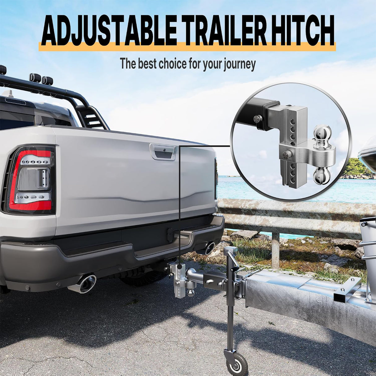 Richeer Adjustable Trailer Hitch Ball Mount, Fits 2.5-Inch Receiver, 8-Inch Drop/Rise Aluminum Drop Hitch, 18500LBS, 2-Inch and 2-5/16-Inch Balls Equipped with 2 latches with Locks