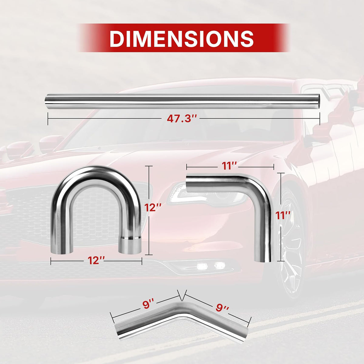 Richeer 3 inch O.D. T304 Stainless Steel Exhaust Pipe Kit DIY Custom Tube