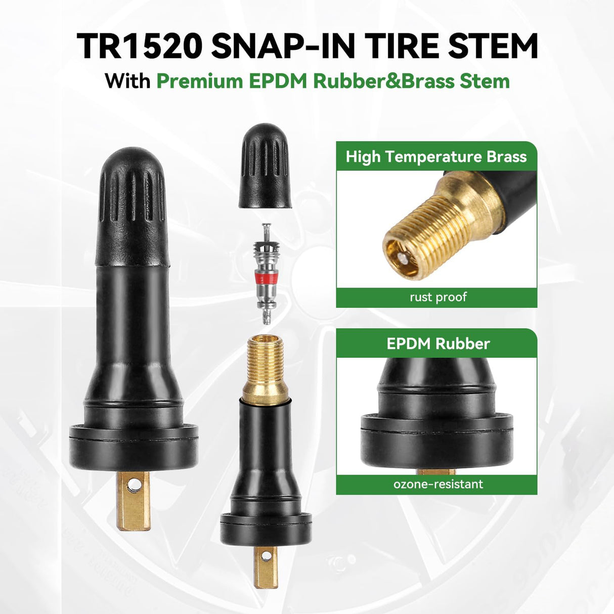 Richeer TR1520 50-Pack TPMS Valve Stems – Leak-Proof, Weather-Resistant, Universal Fit for Most Cars, SUVs & Light Trucks