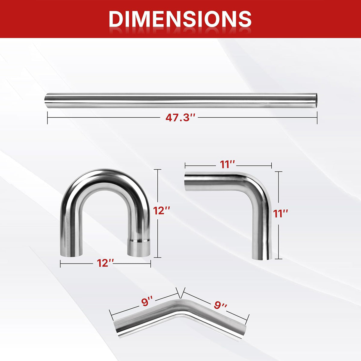 Richeer 3 inch O.D. Stainless Steel Exhaust Pipe Kit DIY Custom Tube (8PCS)