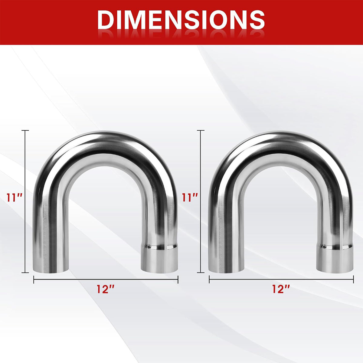 Richeer 3 inch O.D. Stainless Steel U Bend 180 Degree Exhaust Pipe (2PCS)