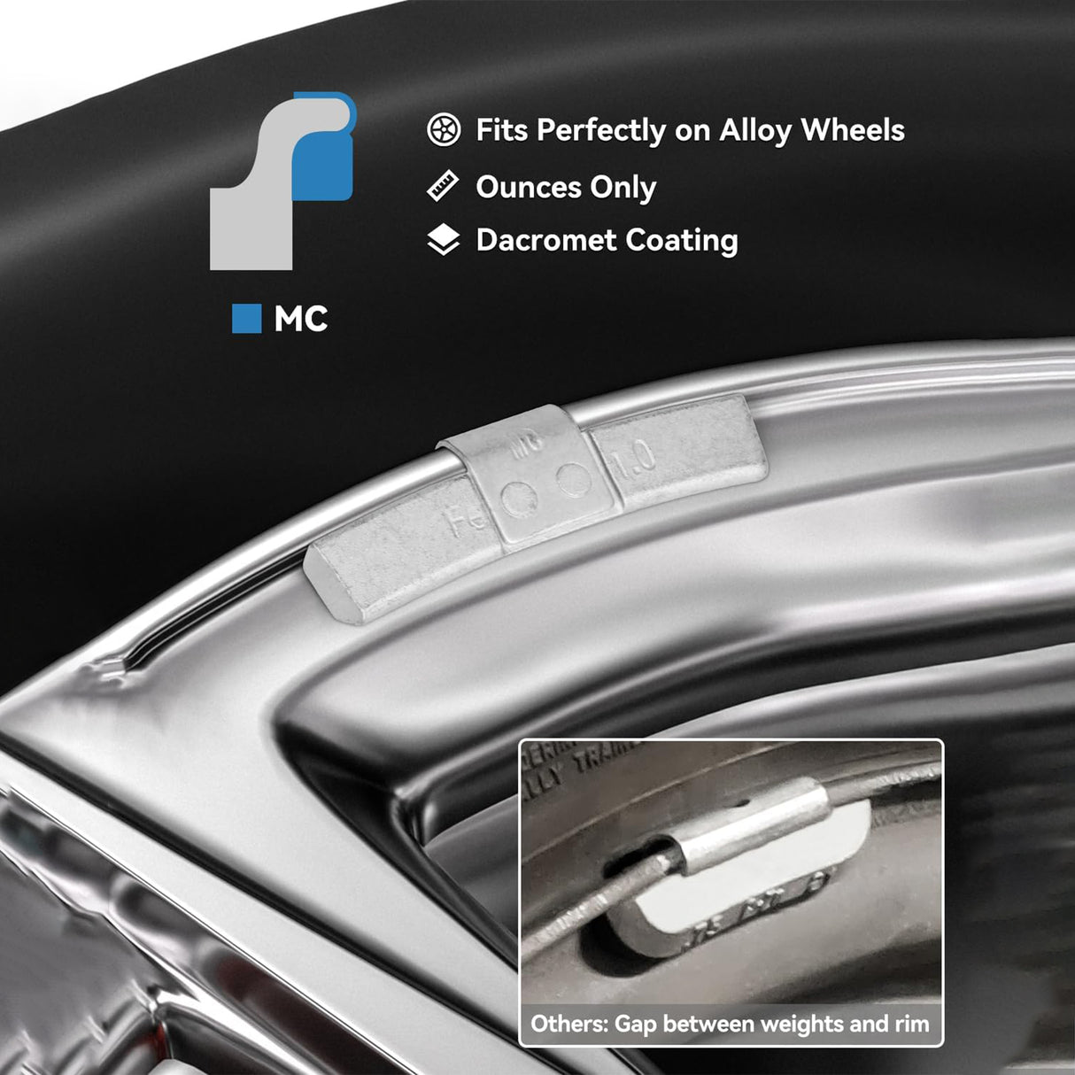 Richeer MC‑Series 100PCS Clip‑on Wheel Weight Set – 0.25/0.5/0.75/1.0 oz (25 Each), Heat‑Treated Spring Steel, Precision Fit for Alloy Wheels