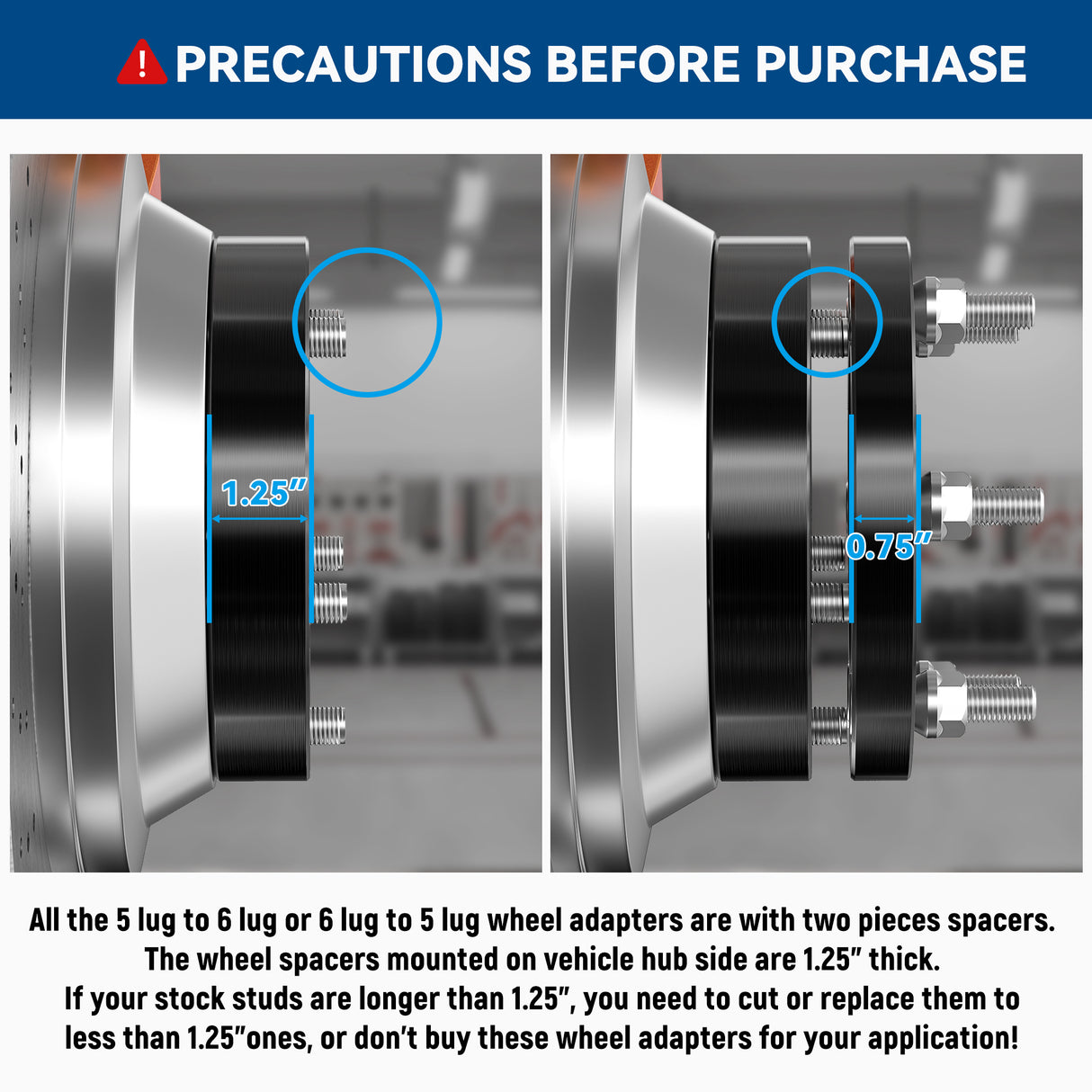 Richeer 5x4.75" to 6x5.5" Wheel Adapters  5 To 6 Lug Conversion