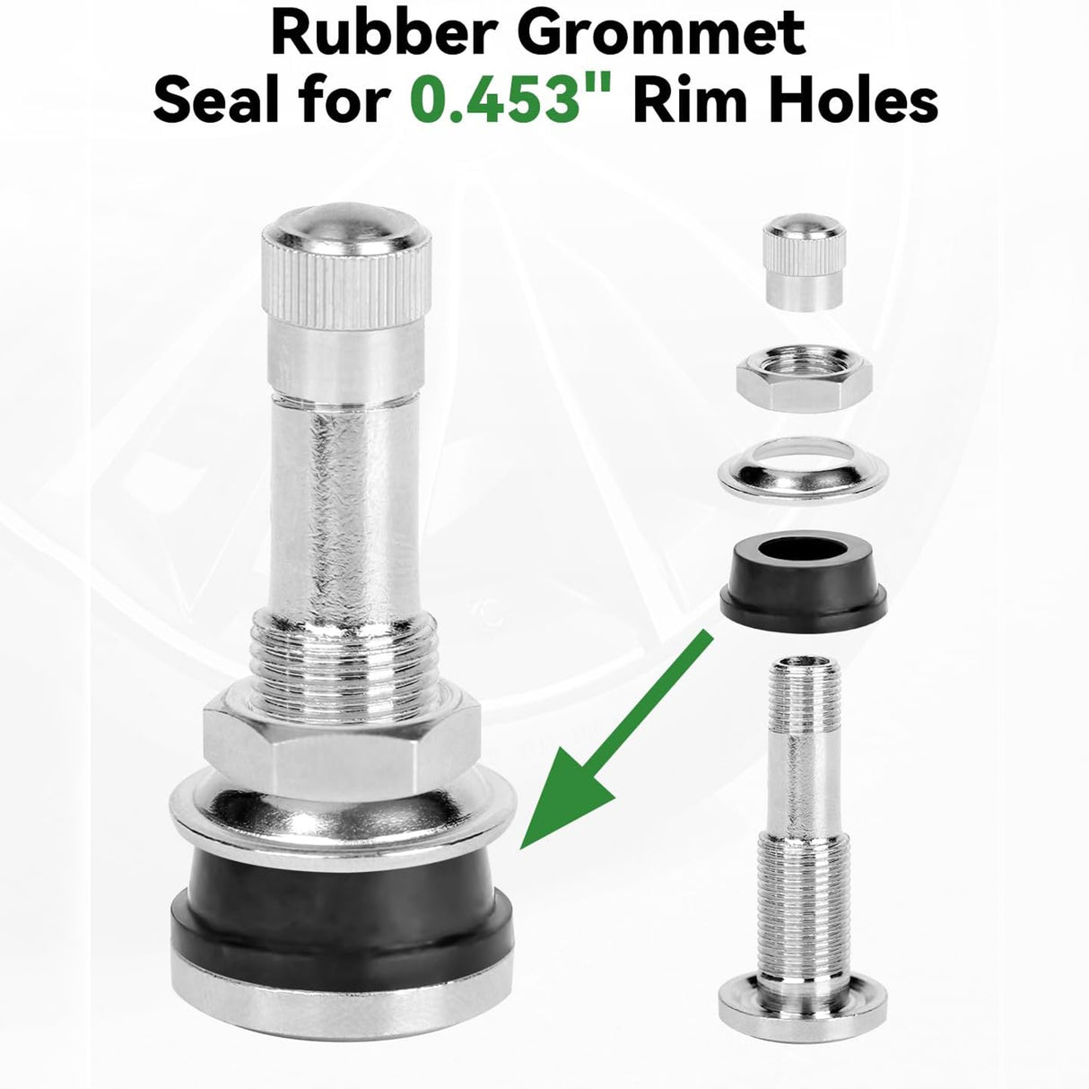 Richeer TR416 Valve Stem Kit – 20 Pack, Bolt‑in Design Fits Both 0.453″ & 0.625″ Holes, Corrosion‑Resistant for heavy-duty trucks, buses and commercial vehicles.
