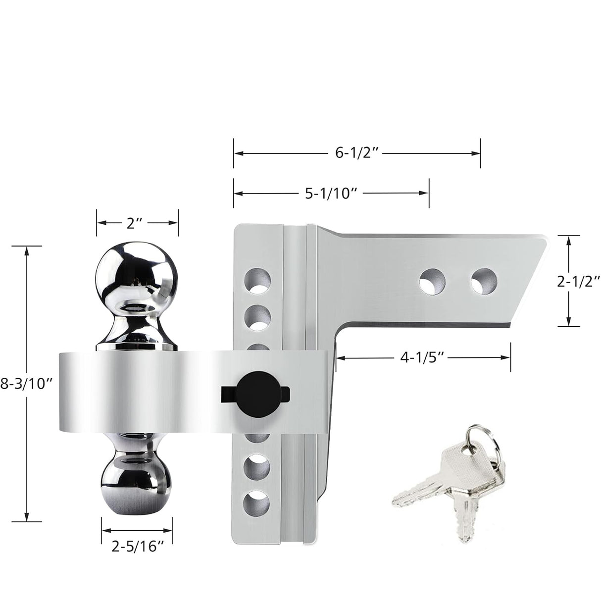Richeer Adjustable Trailer Hitch Ball Mount, Fits 2.5-Inch Receiver, 6-Inch Drop/Rise Aluminum Drop Hitch, 18500LBS, 2-Inch and 2-5/16-Inch Balls Equipped with 2 latches with Locks