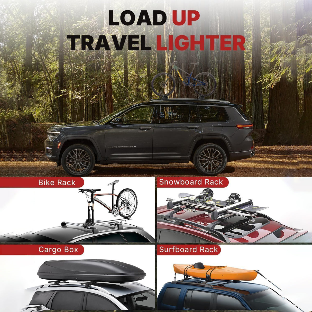 Richeer 220LBS Roof Rack Cross Bars for 2011-2021 Grand Cherokee