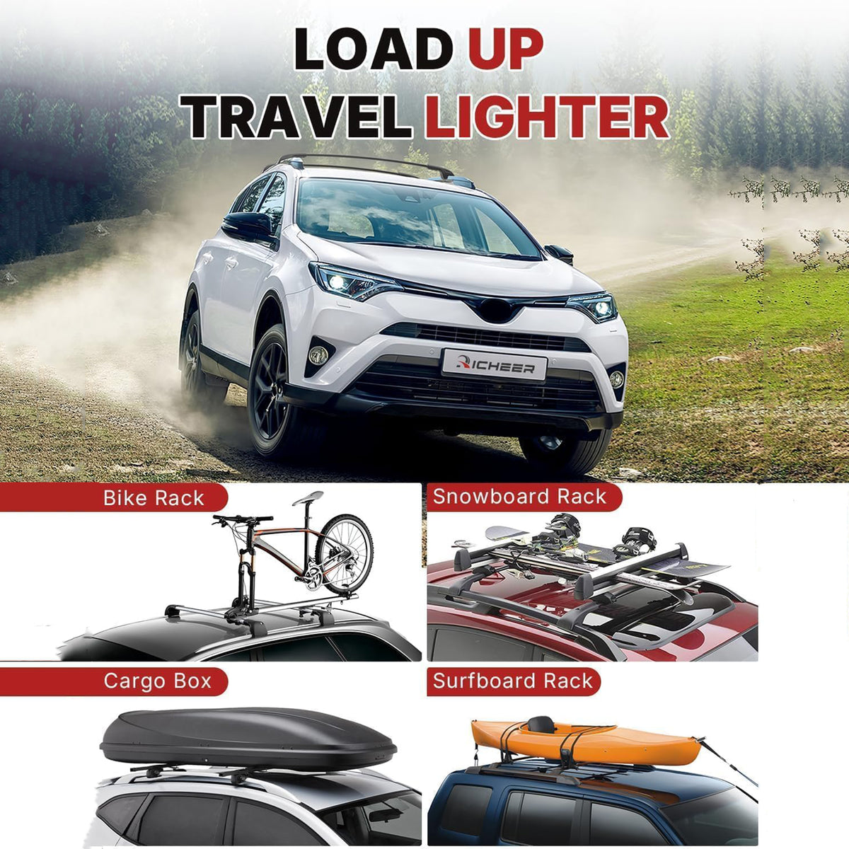 Richeer 300LBS Roof Rack Cross Bars for 2013-2018 RAV4 with Side Rails