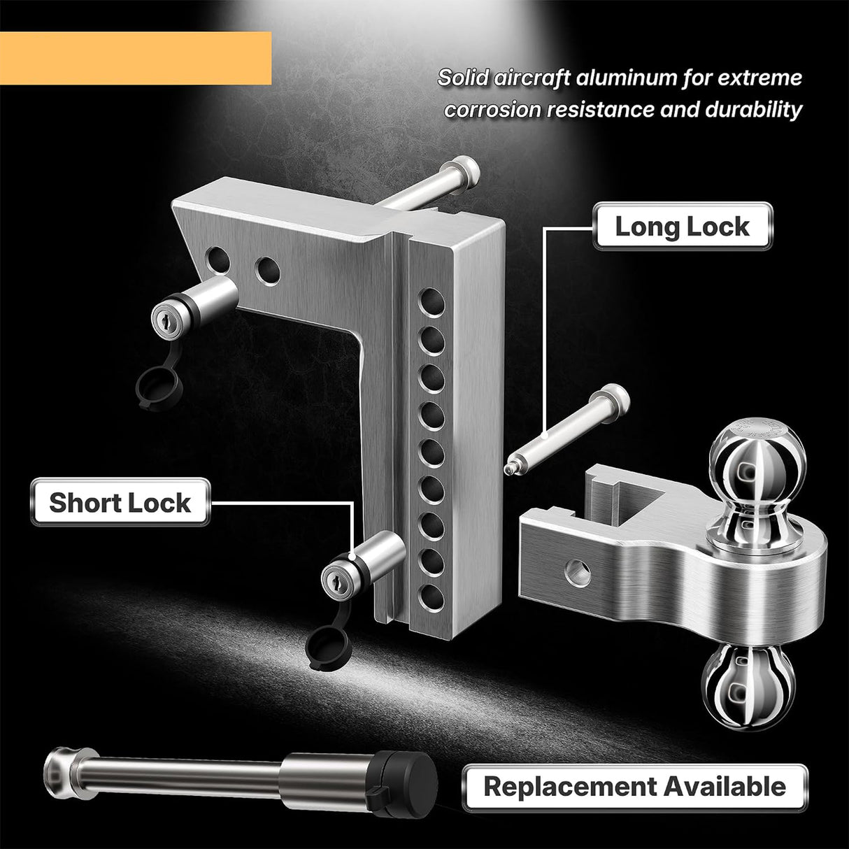 Richeer Adjustable Trailer Hitch Ball Mount, Fits 2.5-Inch Receiver, 8-Inch Drop/Rise Aluminum Drop Hitch, 18500LBS, 2-Inch and 2-5/16-Inch Balls Equipped with 2 latches with Locks