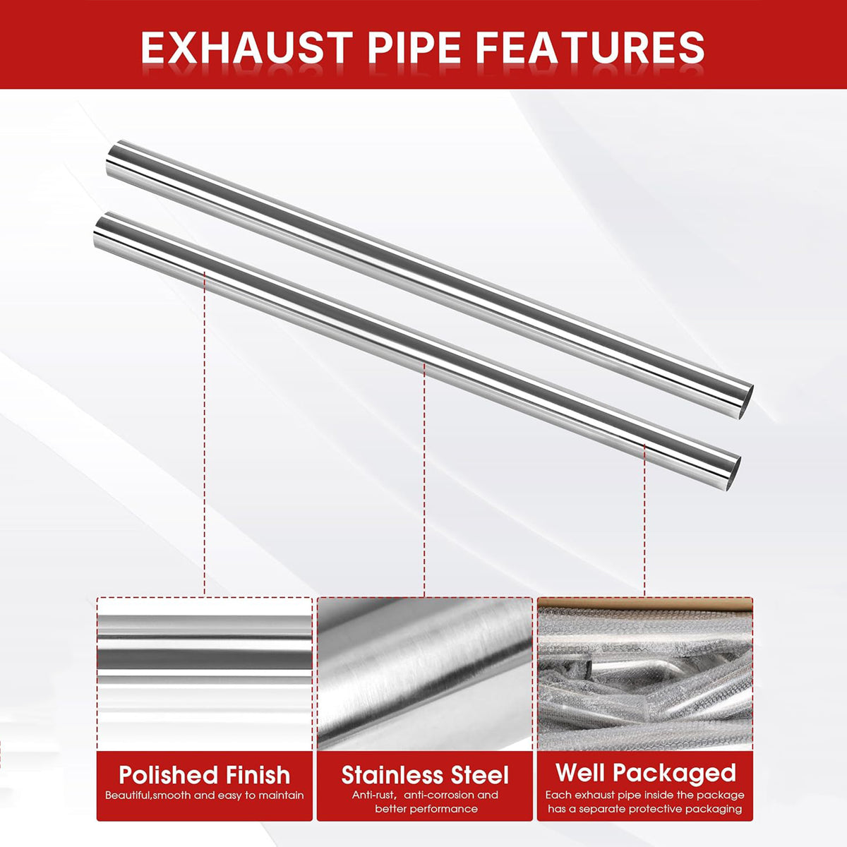 Richeer 3 inch O.D. Stainless Steel Exhaust Pipe Kit DIY Custom Tube (8PCS)