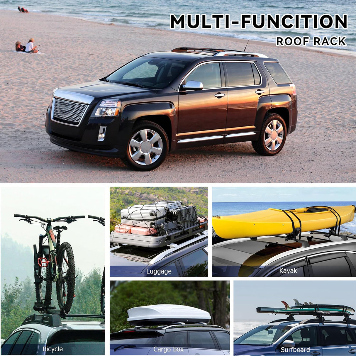 Richeer Aluminum Roof Rack For 2010-2017 Equinox&Terrain,165 Lbs Crossbars Cargo Carrier Rooftop Luggage Kayak Bicycles Canoe Snowboard