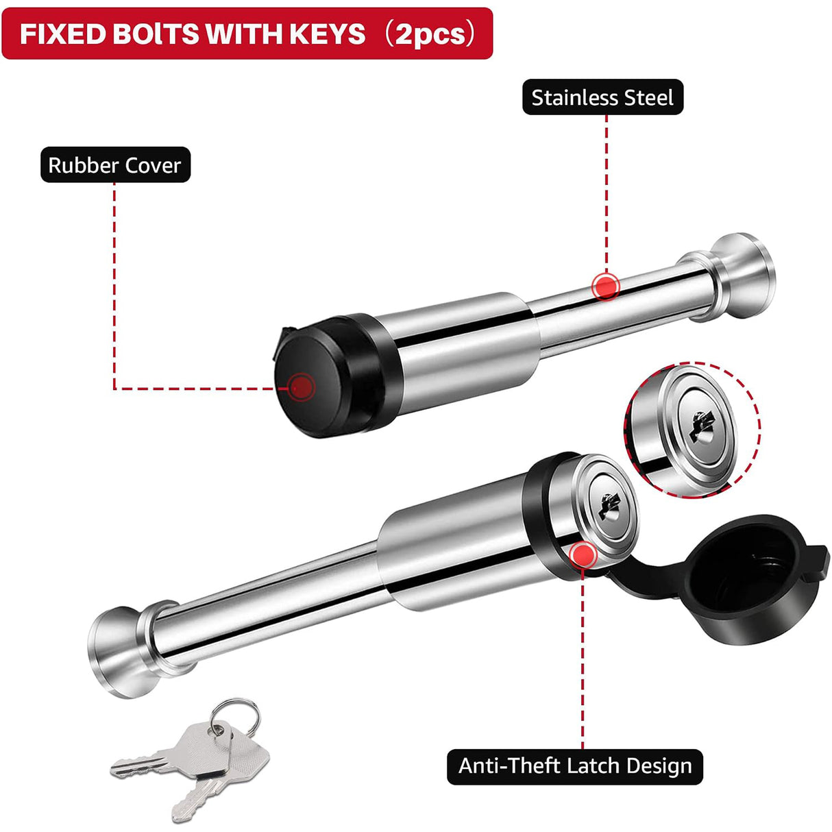 Richeer Adjustable Trailer Hitch, Fits 2.5" Receiver, 8" Drop/Rise Heavy Duty Aluminum Drop Hitch, Tow Hitch, 18500 LBS GTW, Tri-Ball with Dual Pin Key Locks and a Wrench