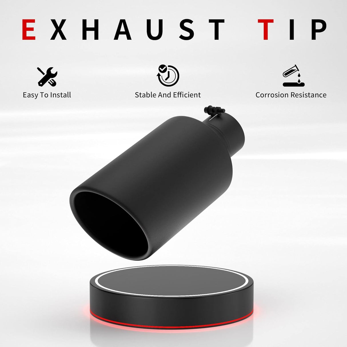 Richeer 4" Inlet Exhaust Tip 8" Outlet 15" Length, Black Powder Coated Stainless Steel