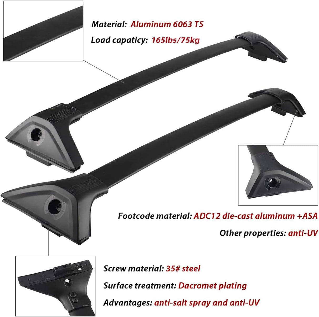 Richeer 260LBS Roof Rack Cross Bars (2019-2024 Toyota RAV4 LE XLE XSE Premium Limited Hybrid with Side Rails)