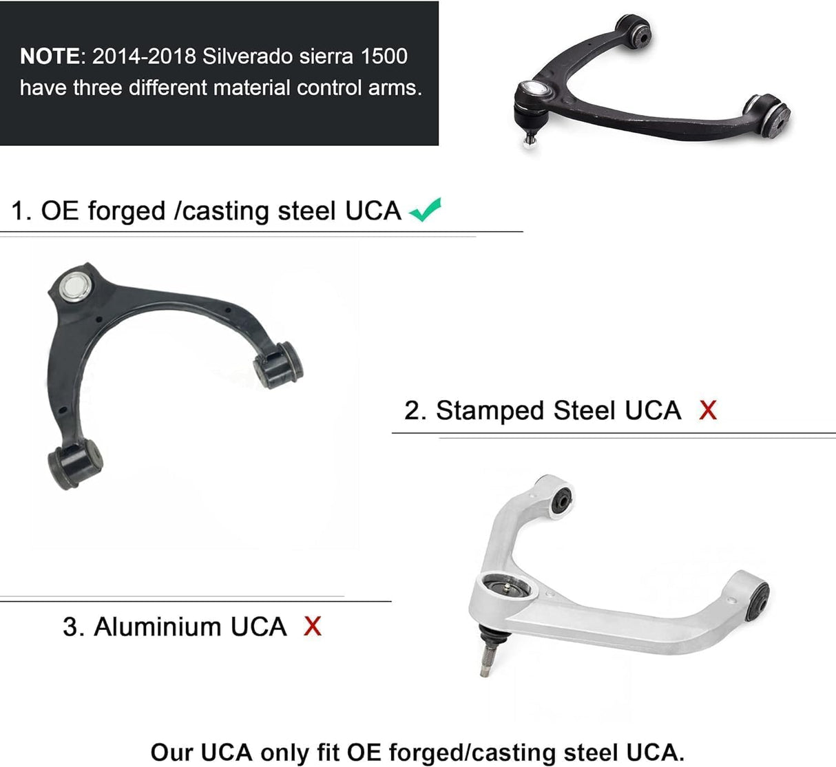 Richeer Front Upper Control Arms for 2-4" Lift Fits Chevy, GMC(07-16 Silverado, Sierra, Tahoe & More)