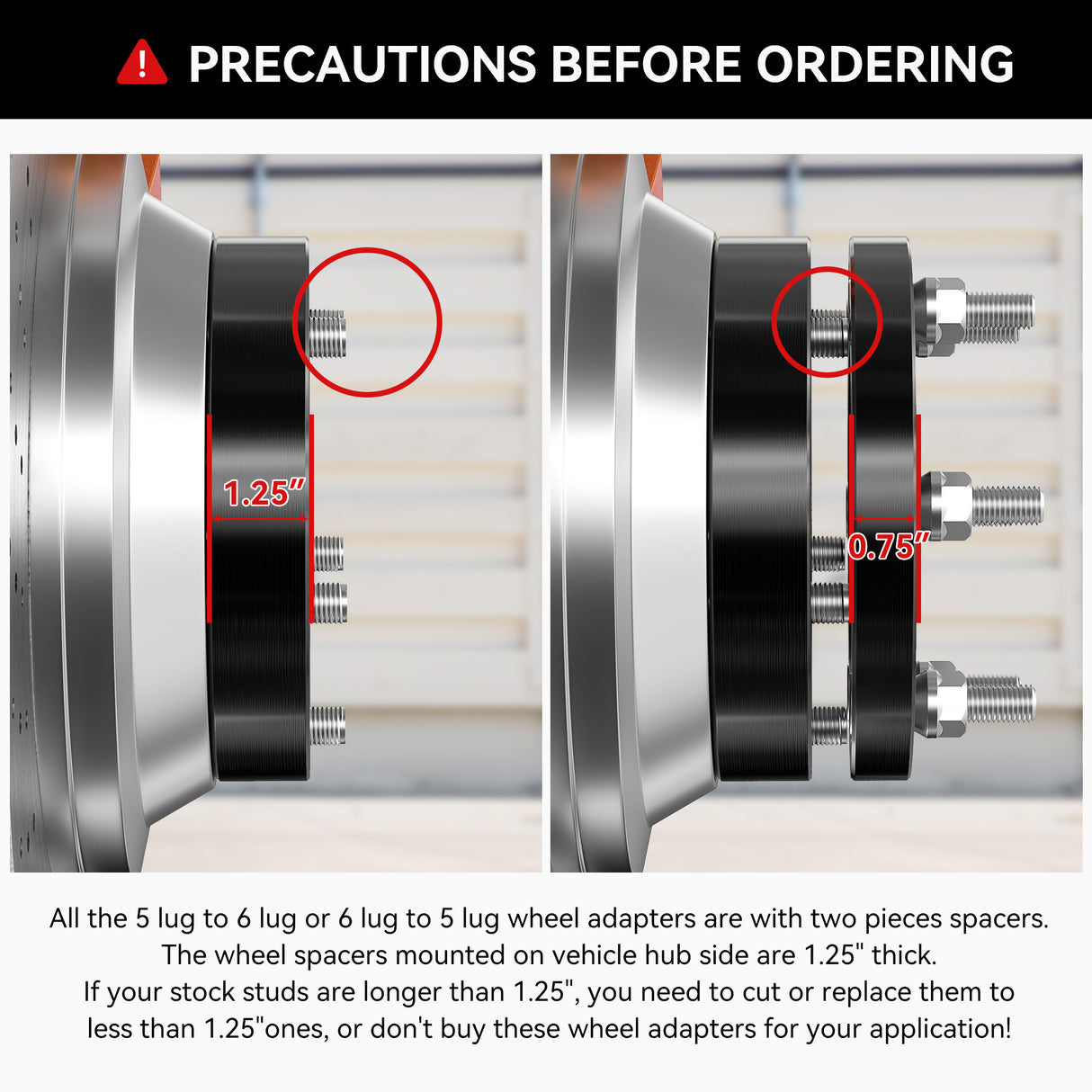 Richeer 6x5.5" to 5x5" Wheel Adapters for Off-Road Vehicles (Chevy, GMC, Ram, Jeep & More)