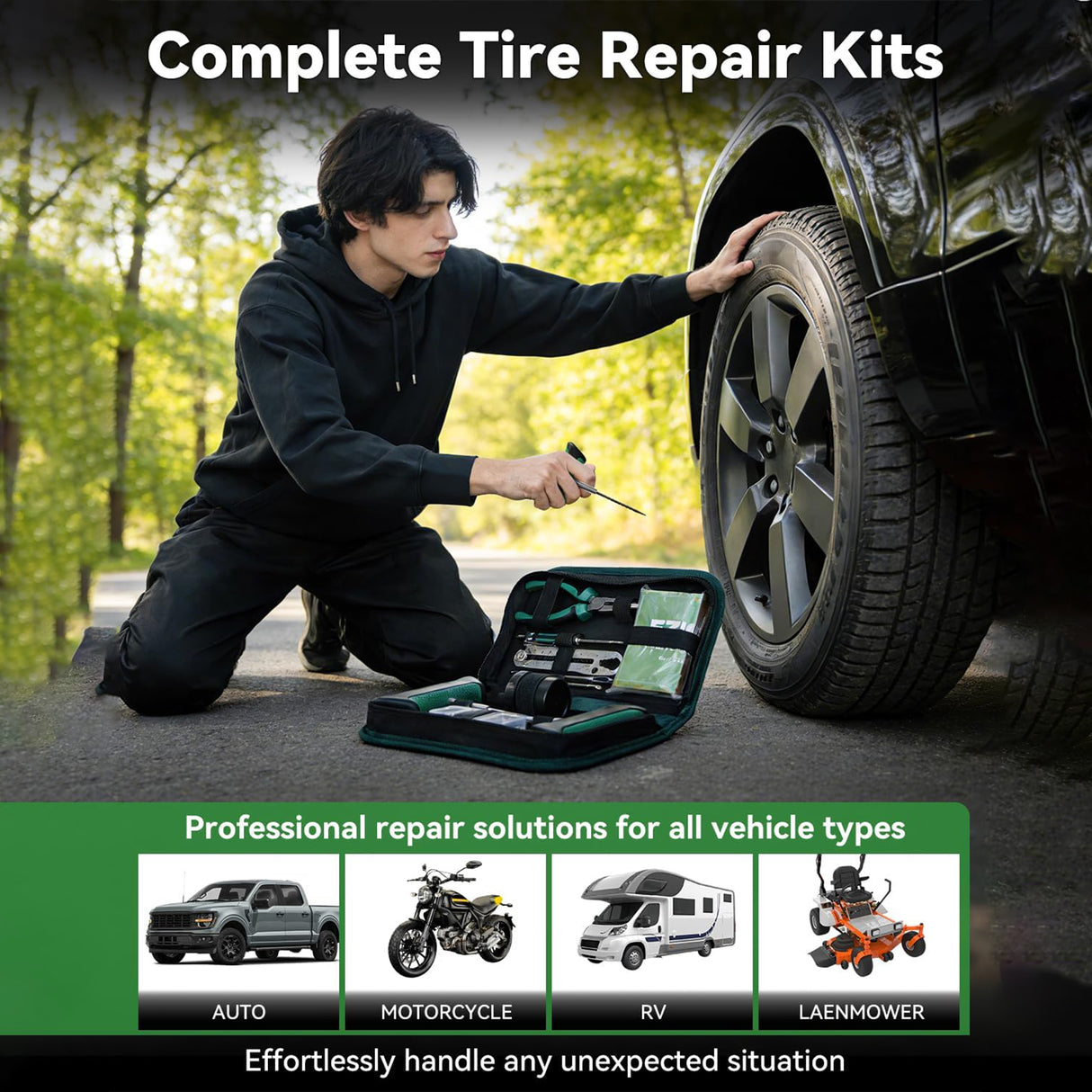 Richeer Portable Full Set Tire Repair Kit-50PCS For Car, Motorcycle, Tractor, ATV, SUV, Truck