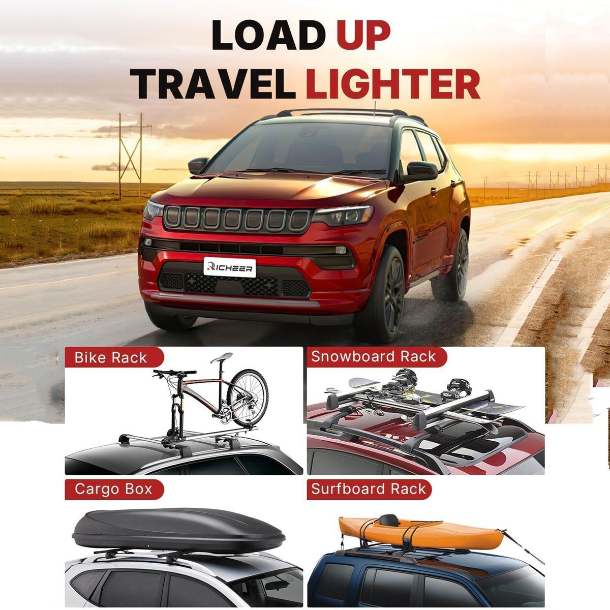 Richeer 300LBS Lockable Roof Rack Cross Bars for 2018-2025 Compass