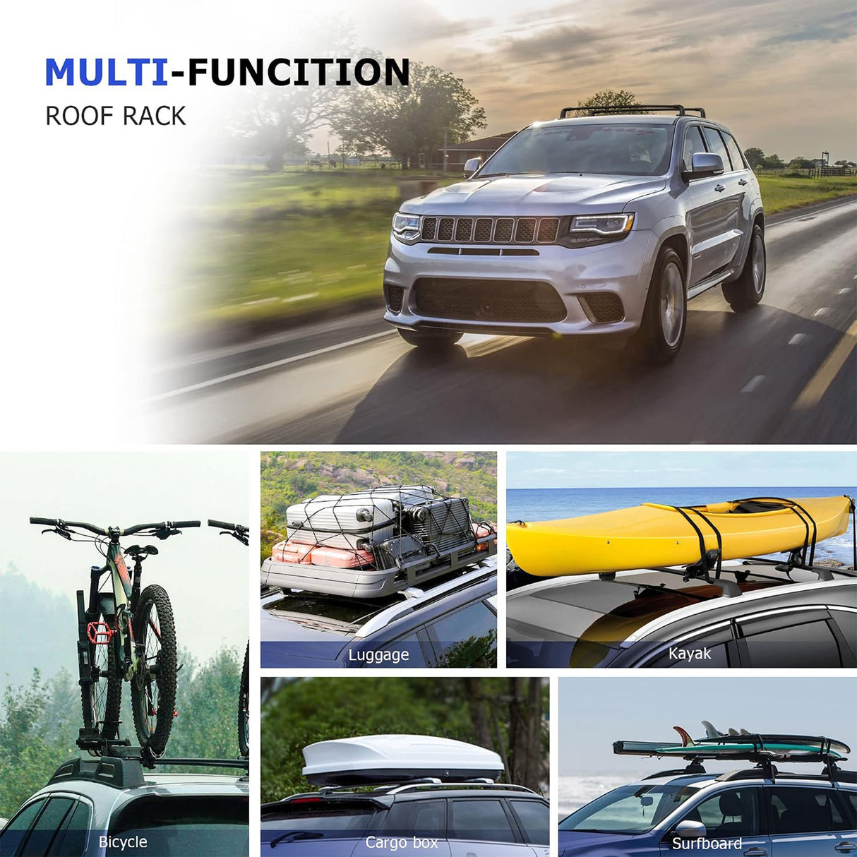 Richeer 300LBS Roof Rack Cross Bars Compatible with Jeep Grand Cherokee Altitude/SRT/Trackhawk 2011-2022, Aluminum Car Cargo Crossbars Rooftop Luggage Kayak Bicycles Canoe Carrier