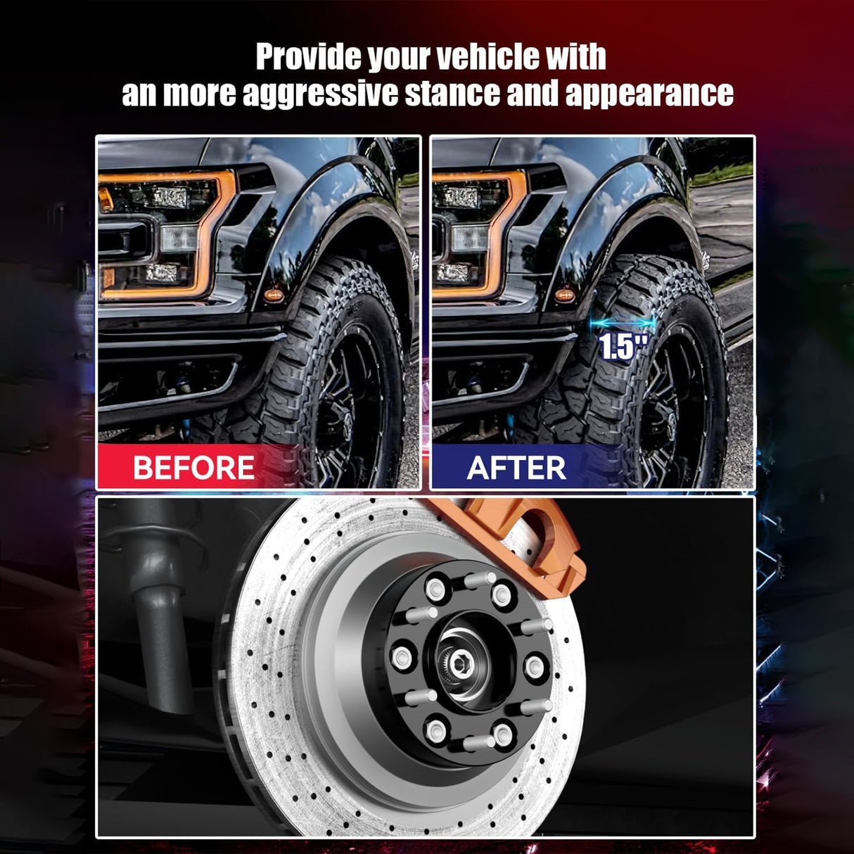 Richeer 1.5 inch 6x135 to 6x5.5 Wheel Adapters with M14x1.5 Studs for Chevy Sliverado 1500 Wheels on 2015-2025 F150 Vehicle