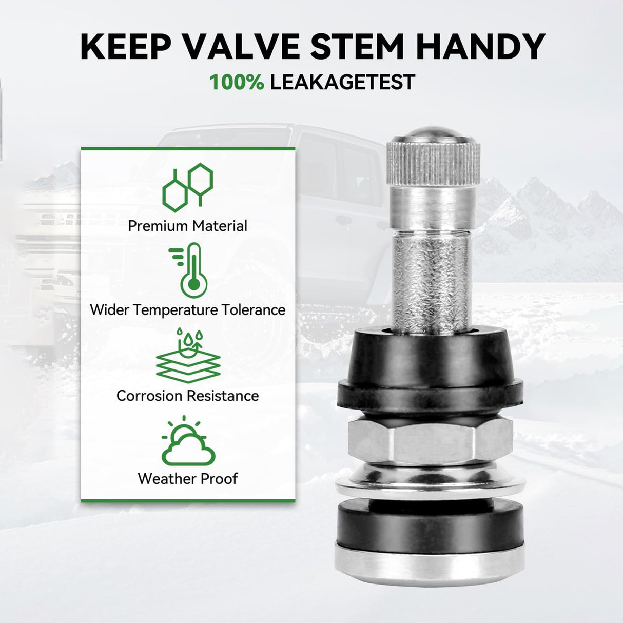 Richeer TR416 Valve Stem Kit – 20 Pack, Bolt‑in Design Fits Both 0.453″ & 0.625″ Holes, Corrosion‑Resistant for heavy-duty trucks, buses and commercial vehicles.