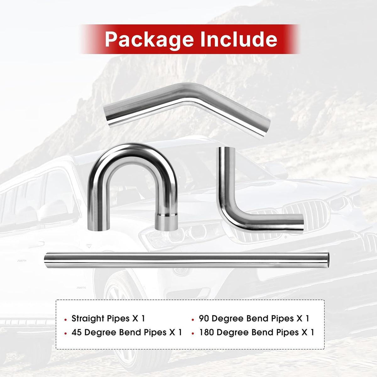 Richeer 3 inch O.D. T304 Stainless Steel Exhaust Pipe Kit DIY Custom Tube