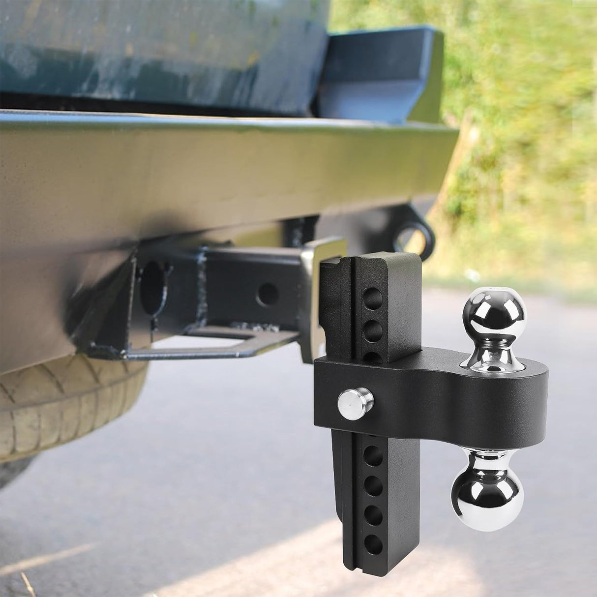 Richeer Black Adjustable Trailer Hitch, Fits 2.5" Receiver, 8" Drop/Rise Drop Hitch, 18500 LBS GTW, Tow Hitch, 2" and 2-5/16" Dual Towing Ball with Double Stainless Steel Locks