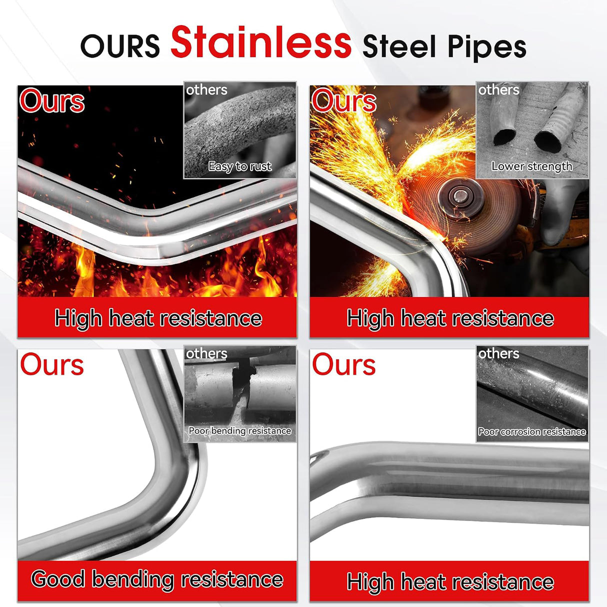 Richeer 2.5 Inch O.D. Stainless Steel Exhaust Pipe 45 Degree Elbow (2PCS)