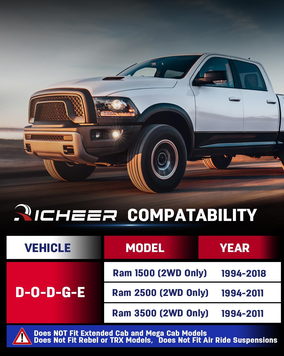 Richeer 3" Front Leveling Kit for 1994-2018 Dodge Ram 1500 2500 3500 2WD