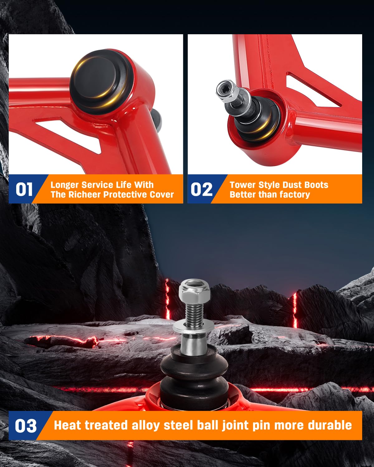 Richeer 2-4" Front Upper Control Arms & 2-4" Lift Suspension Kit Adjustable Control Arm (2000-2010 Silverado, 2000-2010 Sierra, 2003-2009 H2)