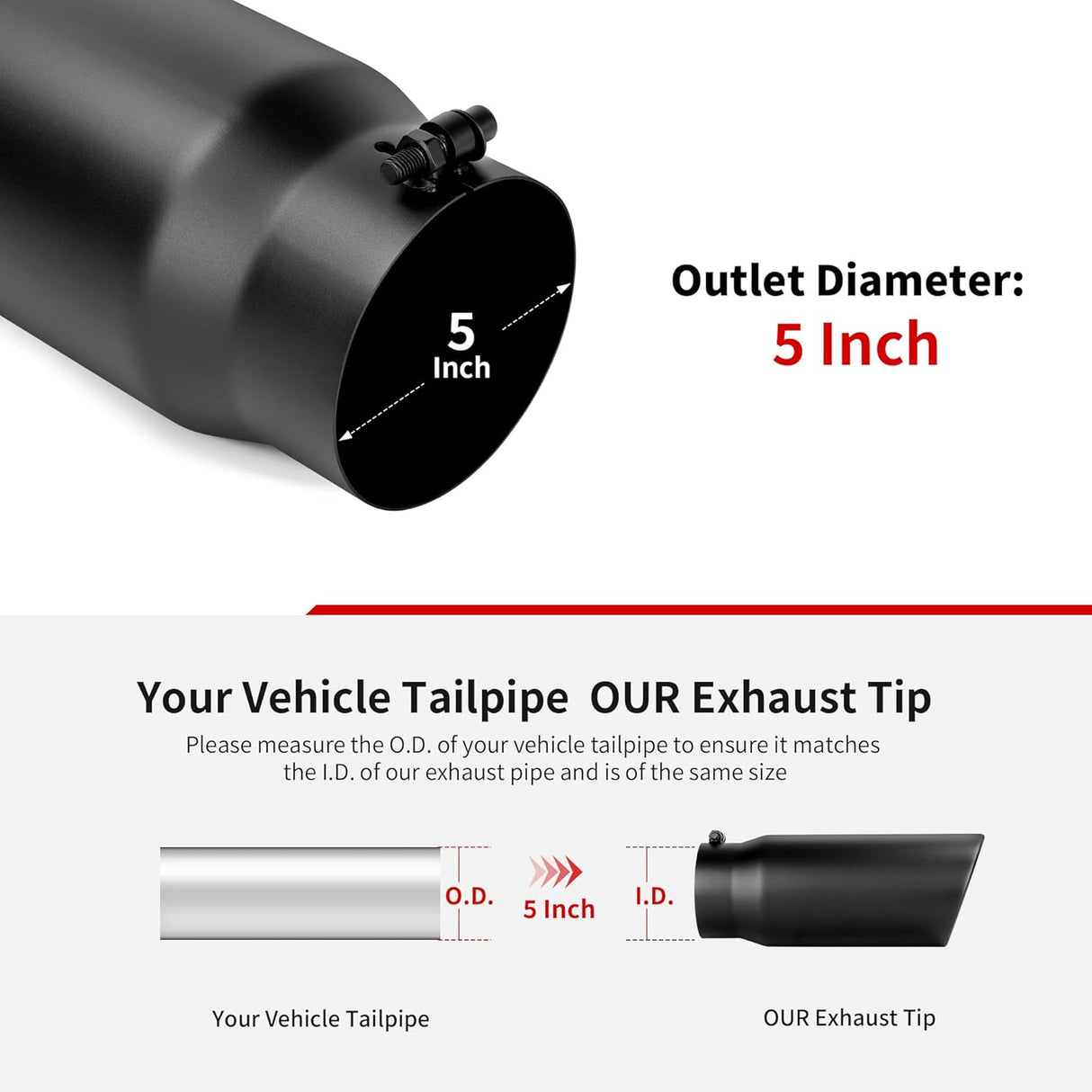 Richeer 5-6" Exhaust Tip, 5" Inlet 6” Outlet 15” Overall Length, Stainless Steel