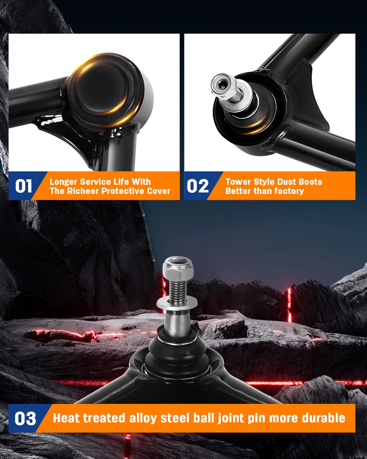 Richeer 3" Leveling Lift Kit & 2-4" Upper Control Arms For with Ball Joint (2007-2016 Silverado/Sierra)