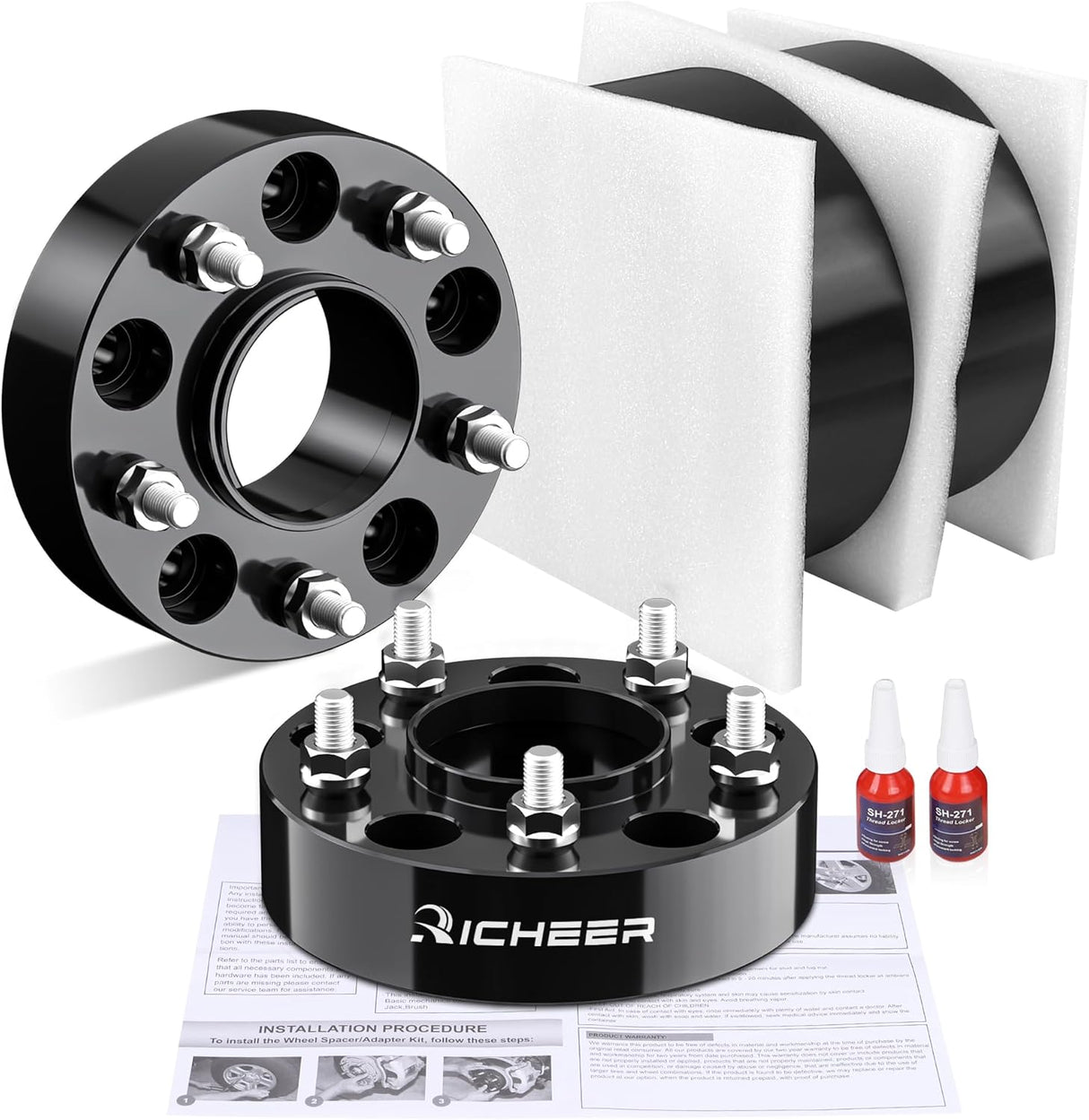Richeer 1.5" 5x5 Wheel Spacers with 14x1.5 Studs & 71.5mm bore