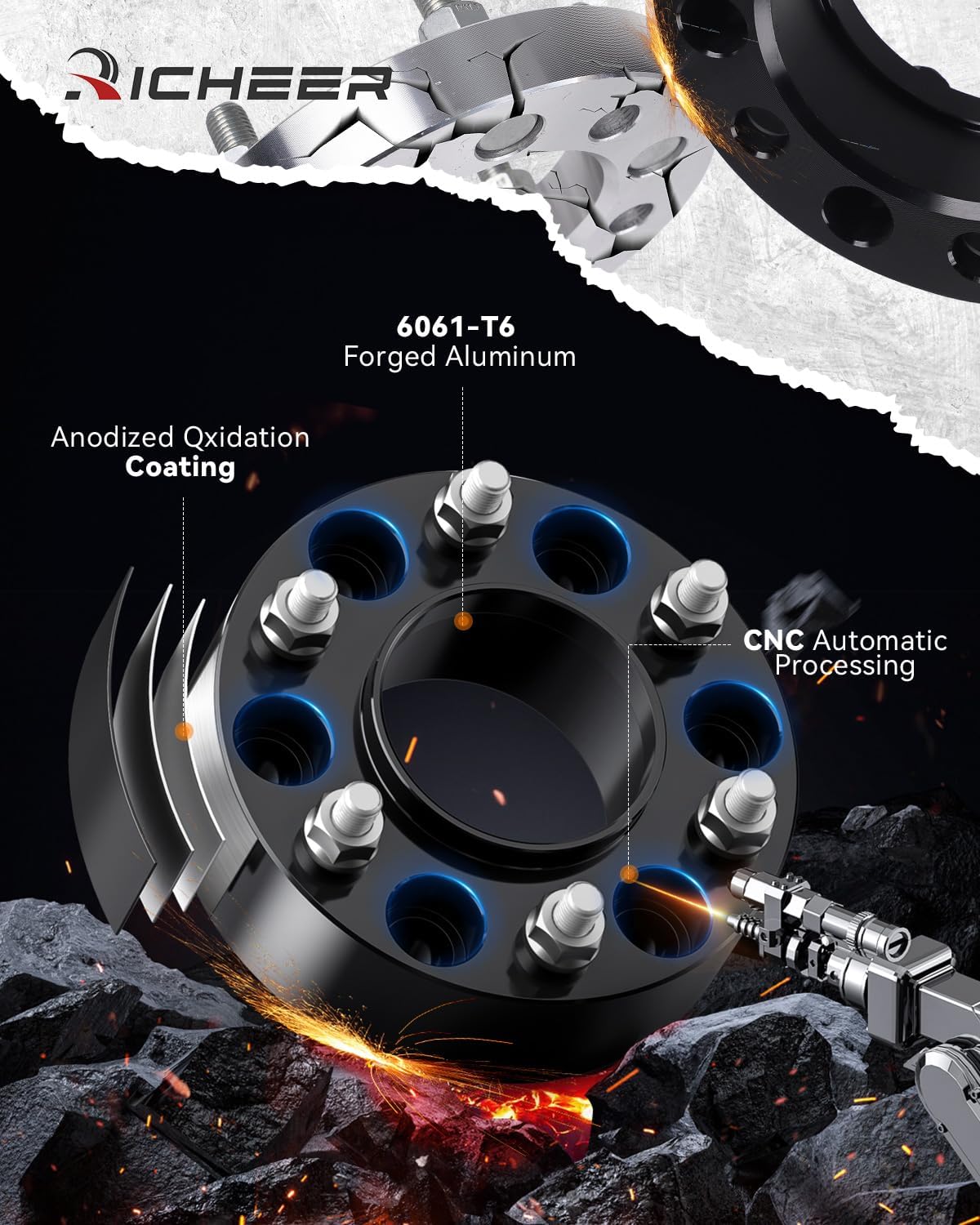 Richeer 1.5'' 6x5.5 Hub Centric Wheel Spacer with 14x1.5 Studs & 78.1mm Bore