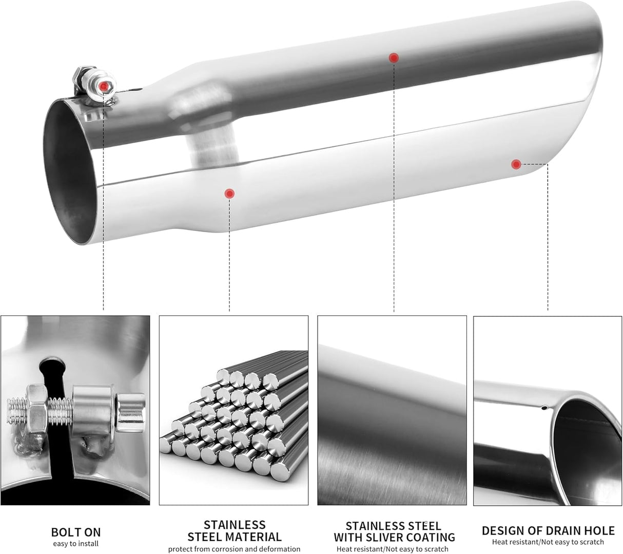 Richeer 2.75-3.5" Exhaust Tip, 2.75" Inlet 3.5” Outlet 12” Overall Length Stainless Steel Exhaust Tip