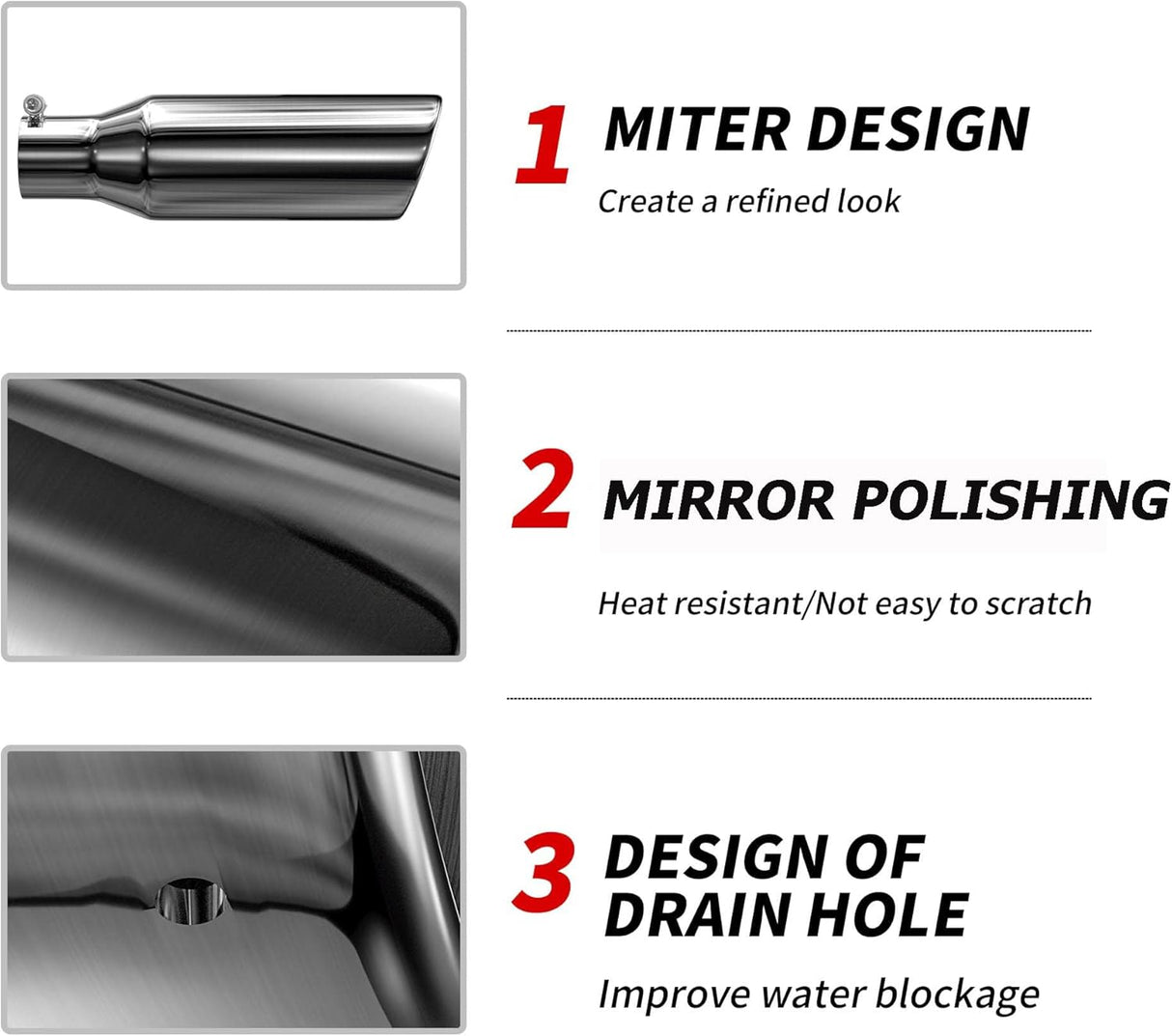 Richeer 2.5" Inlet Exhaust Tip, 2.5" Inlet 4" Outlet 12" long Stainless Steel Exhaust Tip
